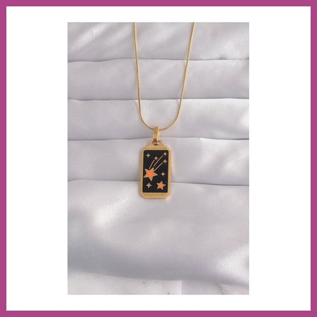 STR STORE 316L Çelik Gold Renk Siyah Mineli Yıldız Figür Tarot Kolye GBZS