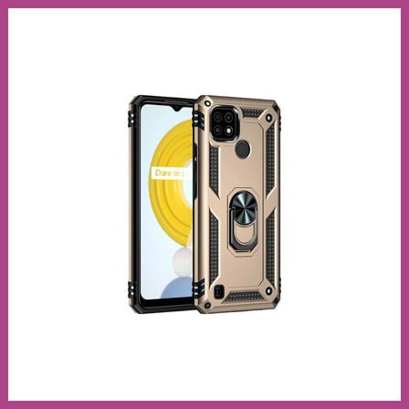 STR STORE Realme C21 Uyumlu Kılıf Sofya Yüzüklü Silikon Kapak - Gold GBZS