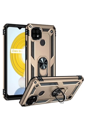 STR STORE Realme C21 Uyumlu Kılıf Sofya Yüzüklü Silikon Kapak - Gold GBZS