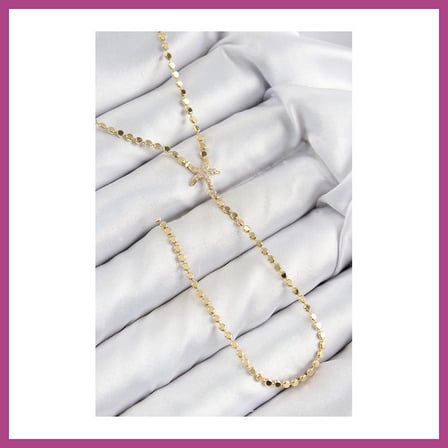 STR STORE Pirinç Zirkon Taşlı Ezme Zincirli Deniz Yıldızı Model Gold Renk Y Kolye GBZS