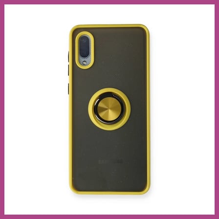 STR STORE Samsung Galaxy A02 Uyumlu Kılıf Montreal Yüzüklü Silikon Kapak - Sarı GBZS