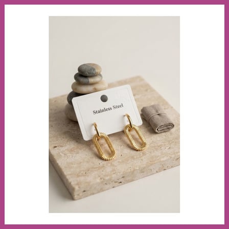 STR STORE 316L Gold Renk Tırtıklı Ataç Form Tasarım Küpe GBZS