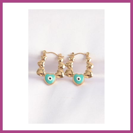 STR STORE 316L Çelik Gold Renk Mavi Nazarlı Kalpli Model Küpe GBZS