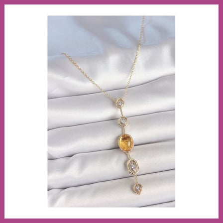 STR STORE Pirinç Zincir Kehribar Sarı Gold Renk Zirkon Taşlı Y Kolye GBZS