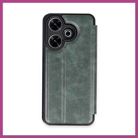STR STORE Redmi 13 4G Uyumlu Kılıf Flip Cover - Koyu Yeşil GBZS