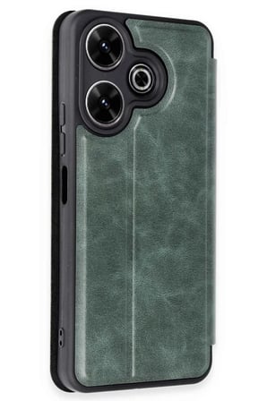 STR STORE Redmi 13 4G Uyumlu Kılıf Flip Cover - Koyu Yeşil GBZS