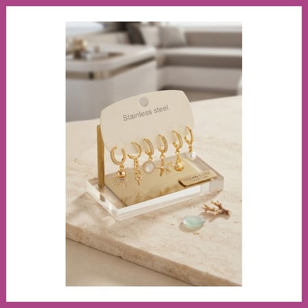 STR STORE 316L Çelik Gold Renk Deniz Konspeti Küpe Seti GBZS