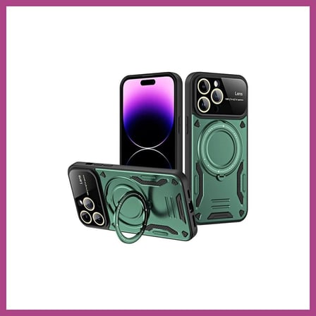 STR STORE iPhone 16 Pro Uyumlu Kılıf Joy Lens Standlı Kapak - Koyu Yeşil GBZS
