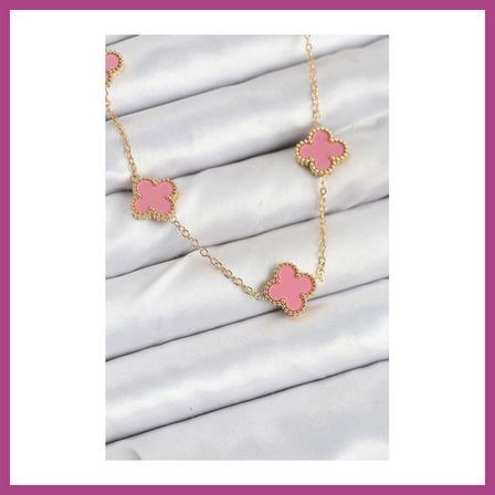 STR STORE 316L Çelik Zincir Gold Pembe Renk Yonca Kadın Kolye GBZS