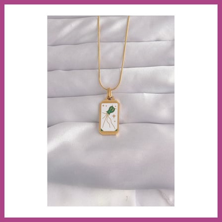 STR STORE 316L Çelik Gold Renk Beyaz Mineli Tarot Kolye GBZS