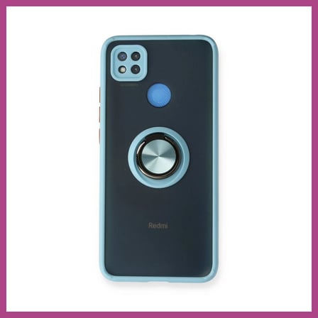 STR STORE Redmi 9C Uyumlu Kılıf Montreal Yüzüklü Silikon Kapak - Buz Mavi GBZS
