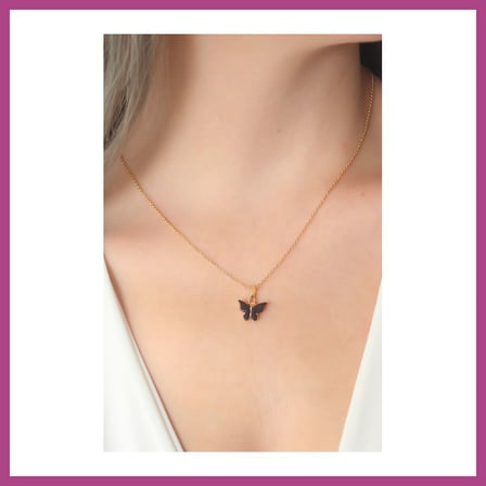 STR STORE Gold Siyah Renk Kelebek Figür Kadın Kolye GBZS