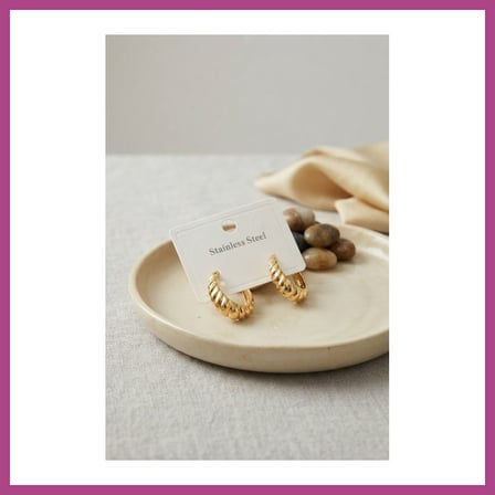 STR STORE 316L Çelik Gold Renk Kıvrımlı Halka Model Küpe GBZS