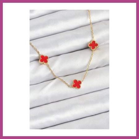 STR STORE 316L Çelik Zincir Gold Renk Kırmızı Baby Boy Yonca Kadın Kolye GBZS