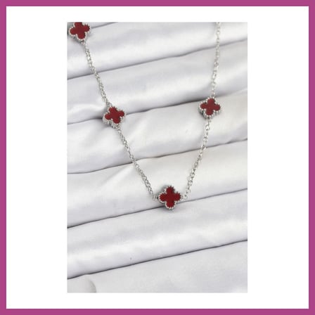 STR STORE 316L Çelik Zincir Gümüş Renk Bordo Baby Boy Yonca Kadın Kolye GBZS