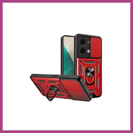 STR STORE Poco X6 Uyumlu Kılıf Pars Lens Yüzüklü Silikon - Kırmızı GBZS