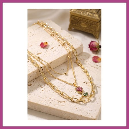 STR STORE Gold Renk Lale Detaylı Kombin Kadın Kolye GBZS