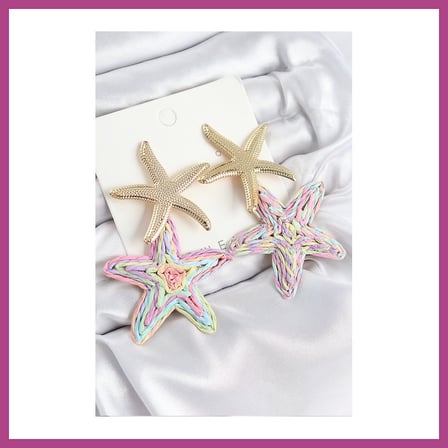 STR STORE Pirinç Sallantılı Rainbow Deniz Yıldızı Model Gold Renk Hasır Küpe GBZS