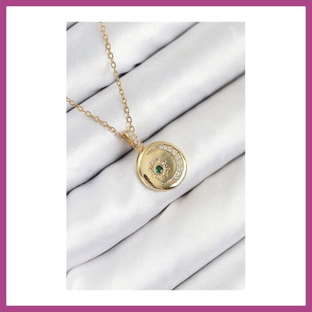 STR STORE 316L Çelik Zirkon Taşlı Ay Ve Güneş Model Gold Renk Kadın Kolye GBZS