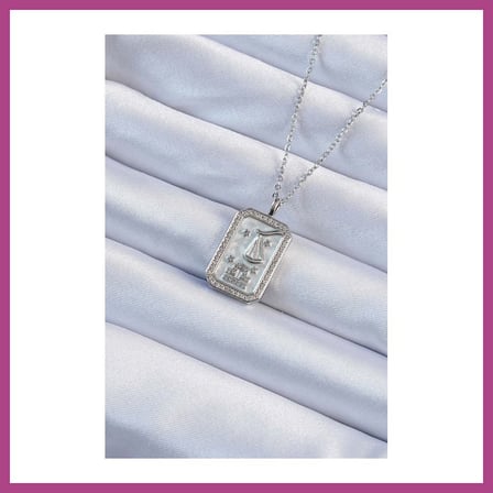 STR STORE 316L Çelik Zincir Gümüş Renk Zirkon Taşlı Çerçeveli Tarot Kolye GBZS