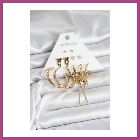 STR STORE Gold Renk Pirinç 6'lı Kadın Küpe Seti GBZS