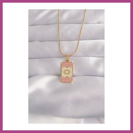 STR STORE 316L Çelik Gold Renk Karışık Mineli Ay Figür Tarot Kolye GBZS