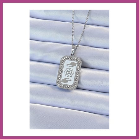 STR STORE 316L Çelik Zincir Gümüş Renk Mineli Zirkon Taşlı Göz Figür Tarot Kolye GBZS