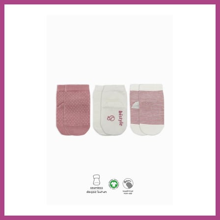 STR STORE NessiWorld Puanlı Kaymaz Penye Soket Çorap 3'Lü BS10108 Pudra · Beden: 0-3 Ay · Renk: Pudra GBZS