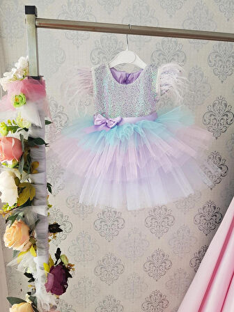 Çocuk Lila Unicorn Ve Deniz Kızı Konsept Elbise