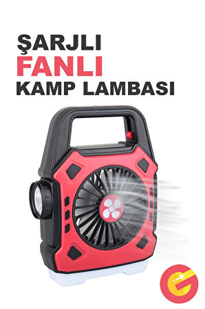 GüncelÇarşı Çok Fonksiyonlu Şarjlı Fanlı Kamp Lambası Acil Durum Deprem Şarj Edilebilir Vantilatör