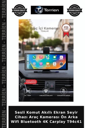 Sesli Komut Akıllı Ekran Seyir Cihazı Araç Kamerası Ön Arka Wifi Bluetooth 4K Carplay T94c41