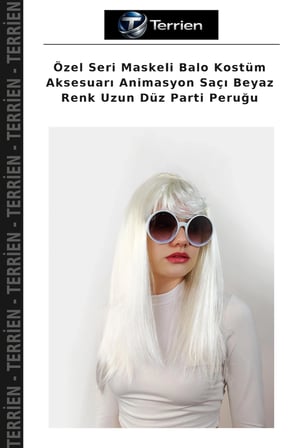 Özel Seri Maskeli Balo Kostüm Aksesuarı Animasyon Saçı Beyaz Renk Uzun Düz Parti Peruğu