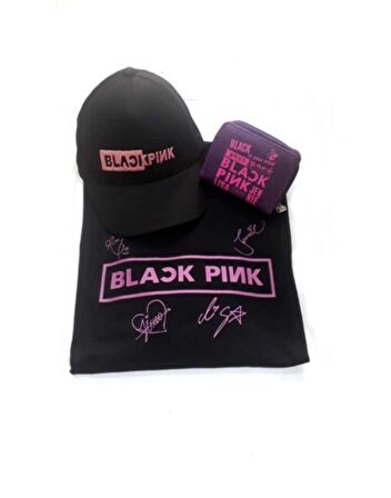 Blackpink Unisex T-shirt Şapka Cüzdan 3 Lü Kombin