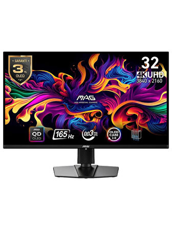 MSI 31.5" MAG 321UP QD-OLED 3840x2160 (UHD) 16:9 FLAT QD-OLED 165Hz 0.03MS GTG FREESYNC PREMIUM PRO SIYAH GAMING
