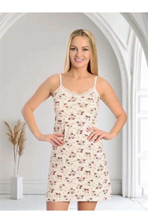 Kadın Dantelli Ip Askılı Likralı Penye Gecelik 2 Li Paket