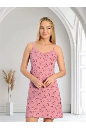 Kadın Dantelli Ip Askılı Likralı Penye Gecelik - Atlet Şort - Atlet Külot Takım 3 lü Çeyizlik Takım