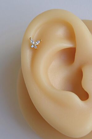Gold Çelik Zirkon Kelebekli Helix Piercing Kıkırdak Lob