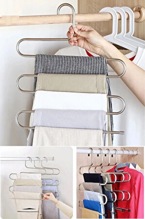 Dolap içi 5 katlı metal eşarp, şal, pantalon askısı-düzenleyici organizer askı (3 ADET)
