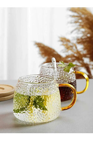 Damla Desenli Oval Isıya Dayanıklı Borsilikat Çay Kahve Fincanı-bardak 400 Ml