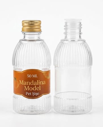 10'lu Set Mandalina Model PET Şişe Metal Gold Kapaklı Damlalıklı, Kolonya Şişesi Parfüm Şişesi 50 cc