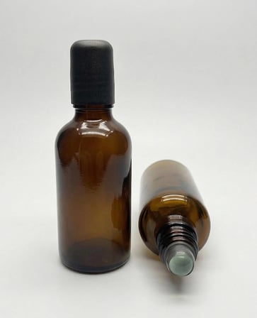 2'li 50 ml Amber Cam Roll, Siyah Kapaklı, Bilyeli Roll On Şişesi Esans Parfüm Yağ Şişesi 50 cc