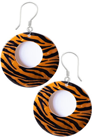 Sertifikalı Leopar Desenli Turuncu Renkli Sedef Taşı Küpe