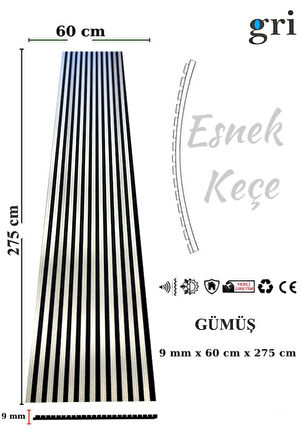 GÜMÜŞ AHŞAP AKUSTİK LAMBİRİ PANEL 60X275 9MM