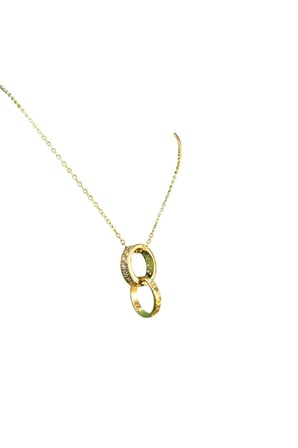 Taşlı İkili Yüzük Figürlü Gold Kolye – Kararmaz Çelik, Anlamlı ve Şık Tasarım