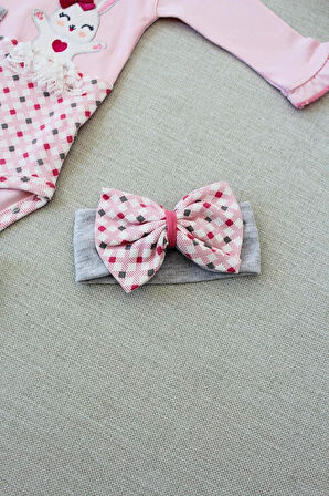 3-6 9-12 12-18 Ay Havuç Tavşan Nakışlı Bandanalı Uzun Kollu Zıbınlı 3lü Kız Bebek Tak Pembe