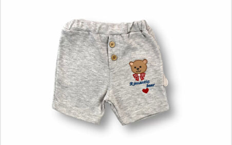 3-6 6-9 9-12 12-18 Ay Romantik Ayıcık Nakışlı Bandajlı Kısa Kollu Zıbınlı 3lü Kız-erkek Bebek Takımı Mavi