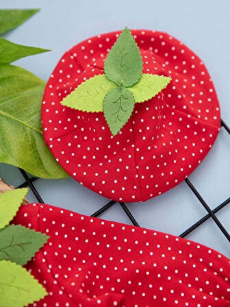 3-6-9 Ay Çilek Bebekler Penye Kumaş Kısa Kollu Kız Erkek Bebek Tulumu Kırmızı