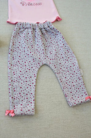 3-6 6-9 9-12 Ay Full Star Nakışlı Şapkalı Uzun Kollu Sweat 3lü Erkek Bebek Takımı Pembe