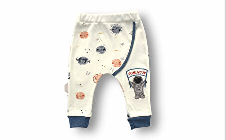 3-6 6-9 9-12 Ay Şirin Kozmonot Nakışlı Şapkalı Uzun Kollu Sweatli 3lü Kız-erkek Bebek Takımı Ekru