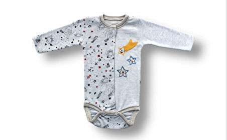 3-6 6-9 9-12 Ay Kuyruklu Yıldız Nakışlı Şapkalı Uzun Kollu Zıbınlı 3lü Kız-erkek Bebek Takımı Mavi